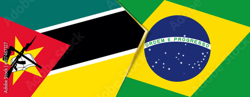 Mozambique and Brazil flags, two vector flags.