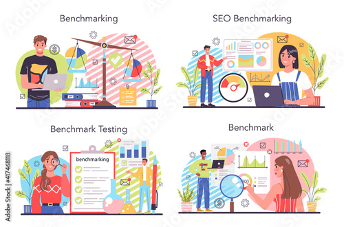 Benchmarking concept set. Idea of business development and improvement.