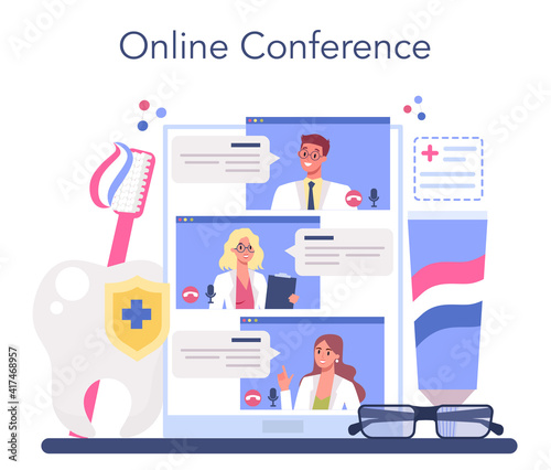 Dentist online service or platform. Dental doctor in uniform treating
