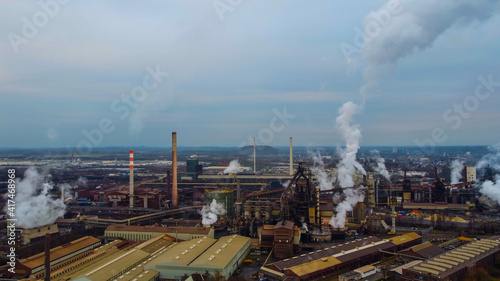Wide angle view over an industrial plant from above - aerial view