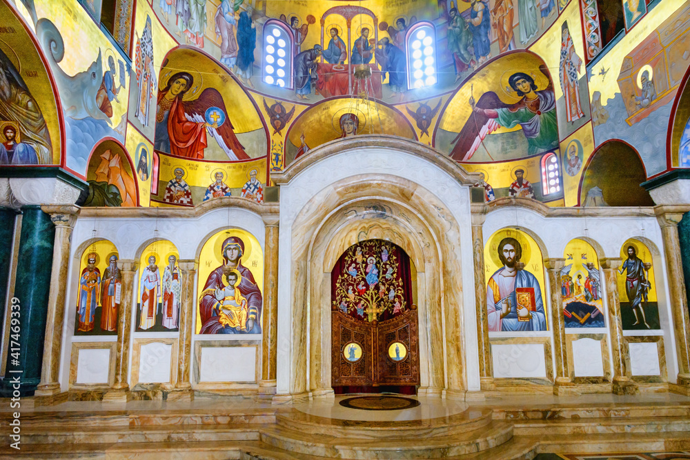 Cathedral of the Resurrection of Christ in Podgorica. Cathedral inside. Cathedral interior. Montenegro