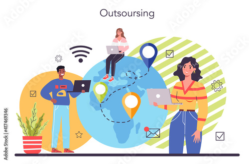 Outsourcing concept set. Idea of teamwork and project delegation.
