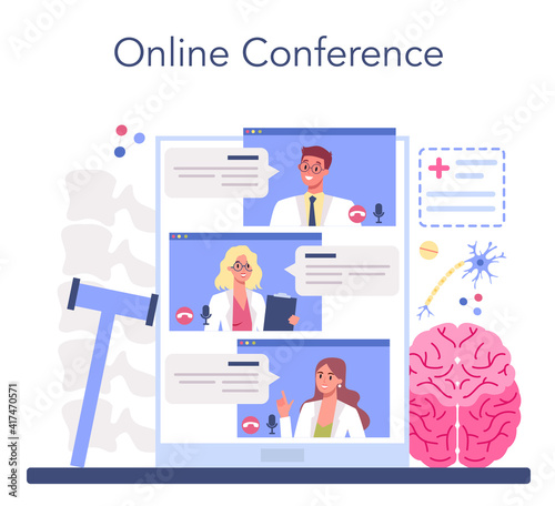 Neurologist online service or platform. Doctor examine human brain.