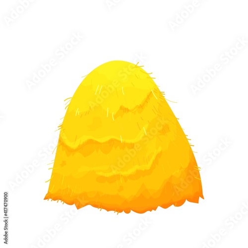 Bale of hay bright, yellow in cartoon style isolated on white background. Haystack, agricultural, harvest. Straw pile, rural stock vector illustration, farm decoration. 