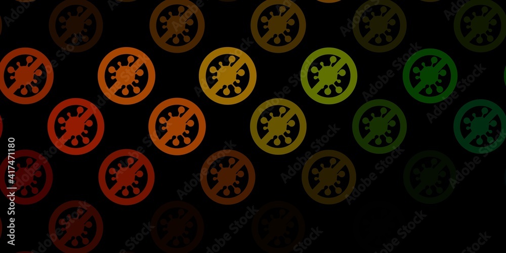 Dark Green, Yellow vector background with covid-19 symbols. Dark Green, Yellow vector background with covid-19 symbols.