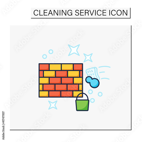 Wall cleaning color icon. Washing and disinfecting walls. Sanitization and sterilization. Cleaning service concept. Isolated vector illustration