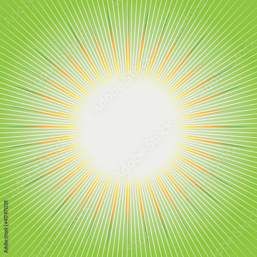 Yellow-green orange swirling sunbeams, bilogical theme. Frame with rays background with place for text vector illustration photo