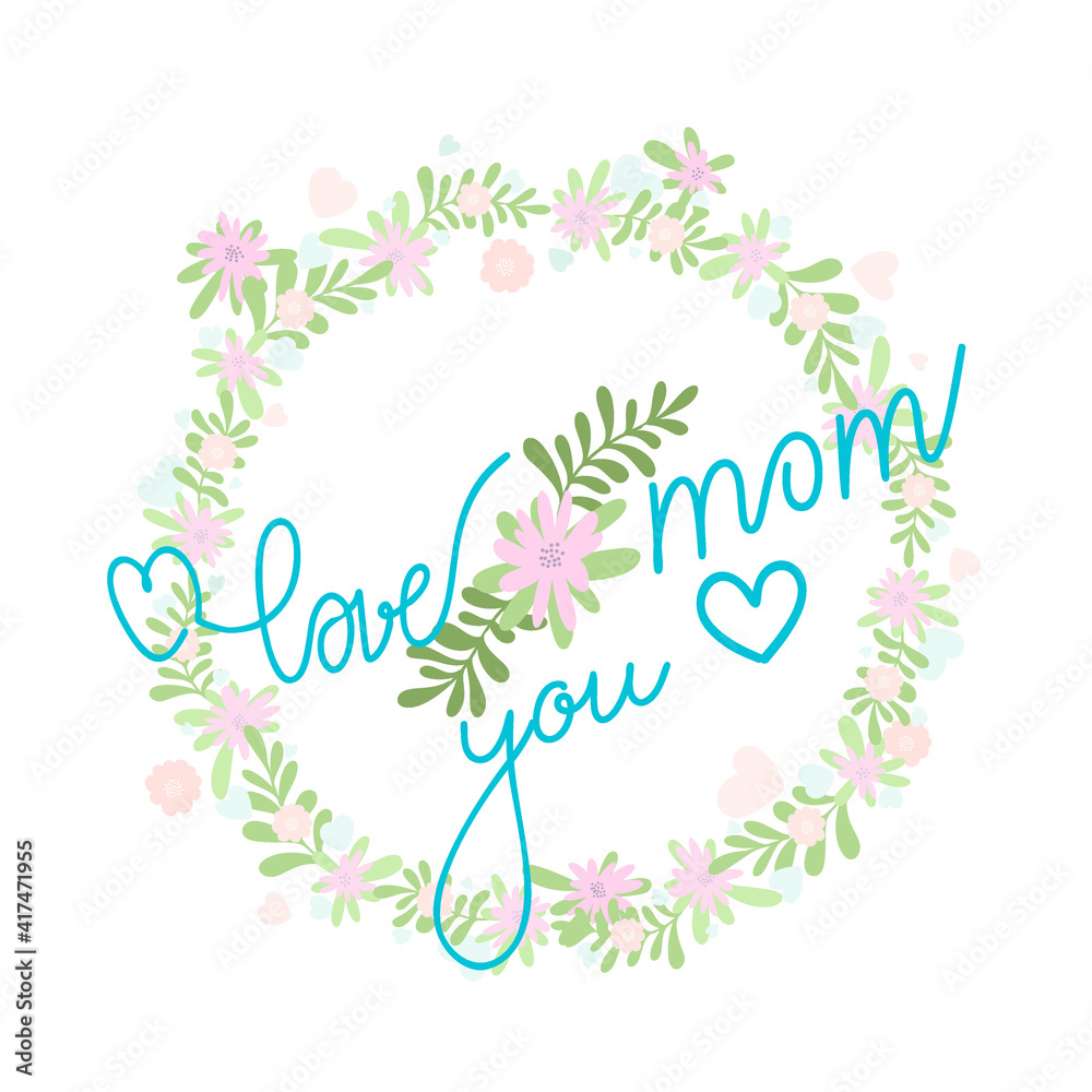 Happy Mother's Day greeting card with flowers. Vector illustration. Spring banner. Greeting card template with flower wreath. Floral Greetings