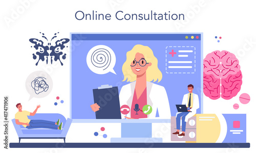 Psychiatrist online service or platform. Mental health diagnostic.