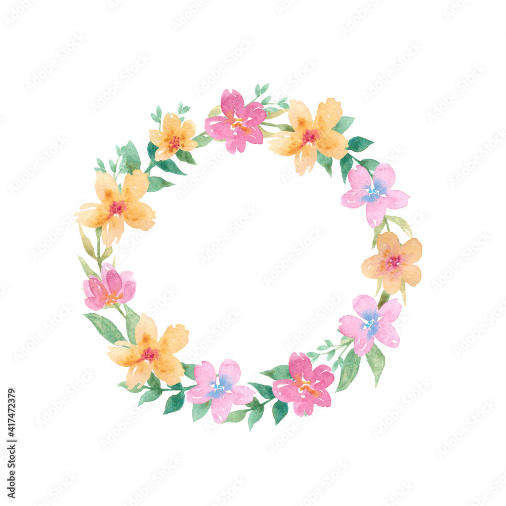 Flower frames, yellow, pink flowers,
isolated on white background,
with place for text, watercolor