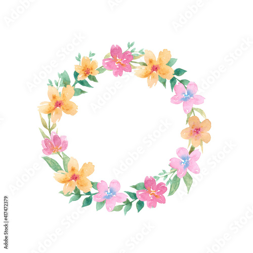 Flower frames, yellow, pink flowers,
isolated on white background,
with place for text, watercolor