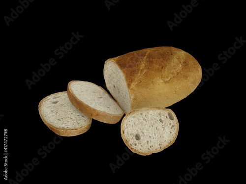 sliced bread on black background