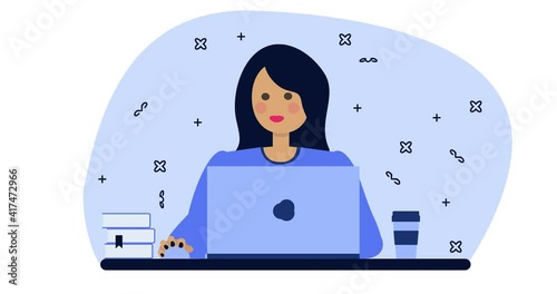 Young woman sitting at the computer moving head and hand with the mouse