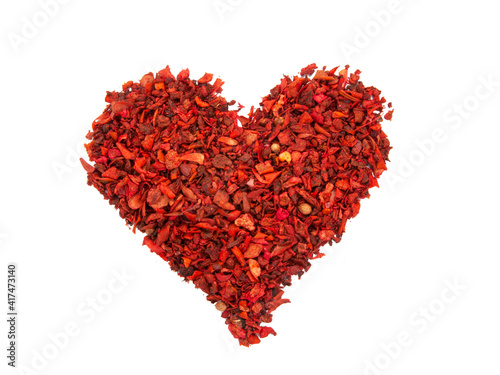 Dried tomato and paprika spice aroma powder isolated on the white background