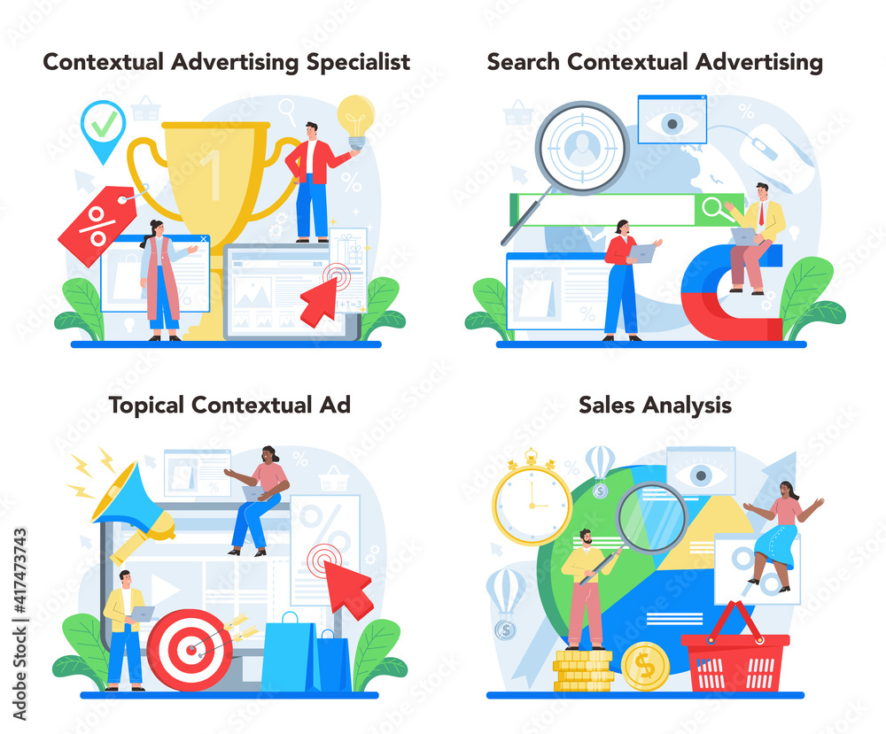 Contextual advertsing and targeting concept set. Marketing campaign Contextual advertsing and targeting concept set. Marketing campaign