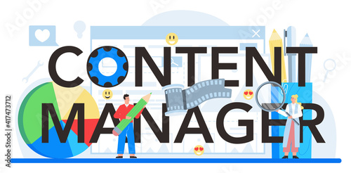 Content management typographic header. Idea of digital strategy and content