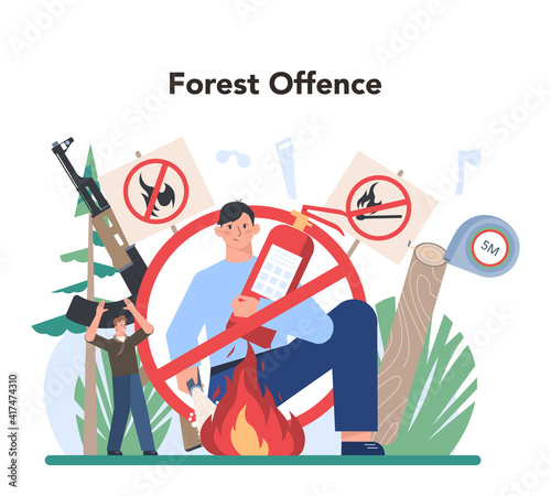 Forester concept. Wood protection and rehabilitation. Forest ranger