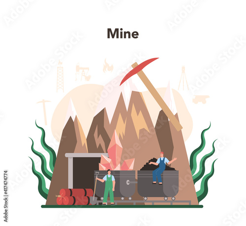 Mining concept. Mineral and natural resources extraction. Worker in uniform
