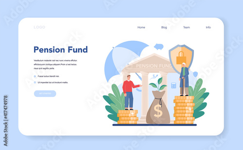 Pension fund web banner or landing page. Saving money for retirement