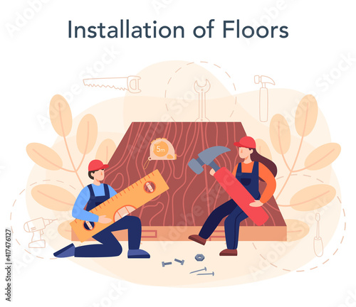 Flooring installer. Professional parquet laying, wooden or tile floor.