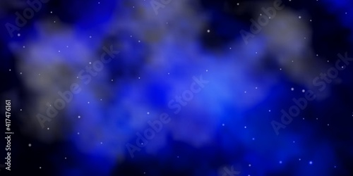 Dark BLUE vector background with small and big stars.