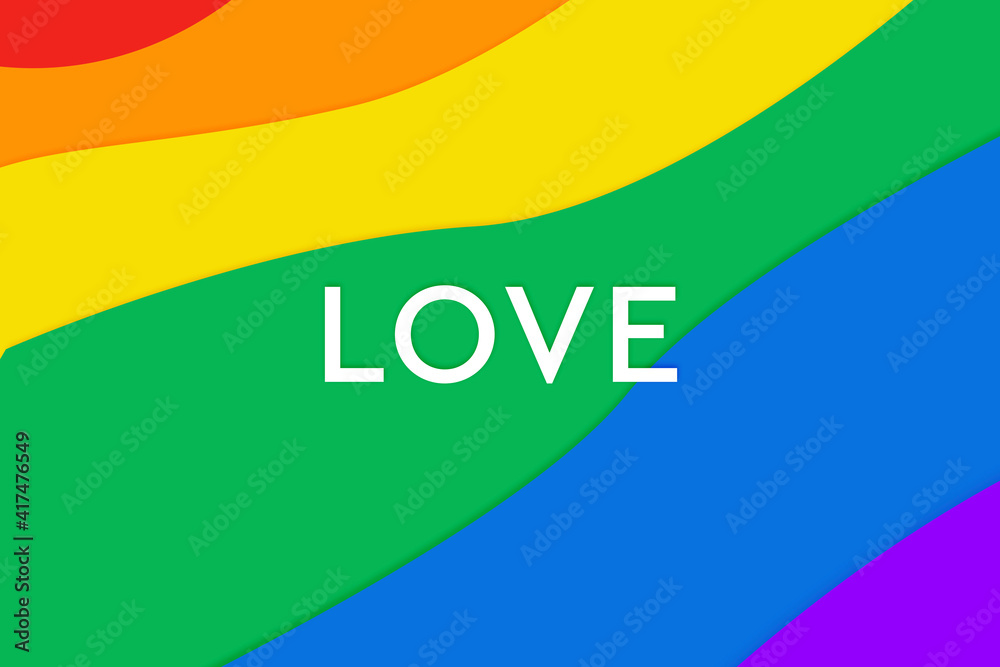 Love. LGBTQI Gay Pride community. Multicolored rainbow flag symbol of gay pride. Background, high resolution poster