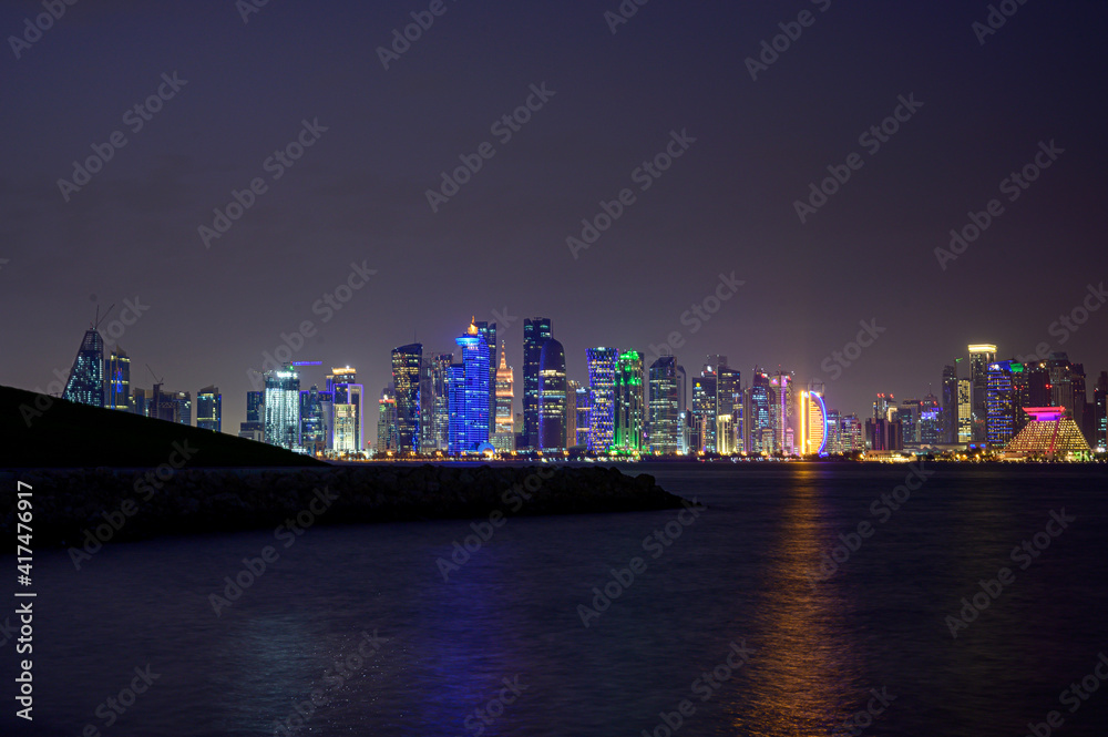 Fototapeta premium City light in night view from Doha Qatar