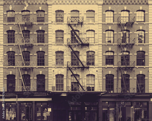 Historic buildings on Duane Street in the Tribeca neighborhood of New York City with faded vintage colors photo