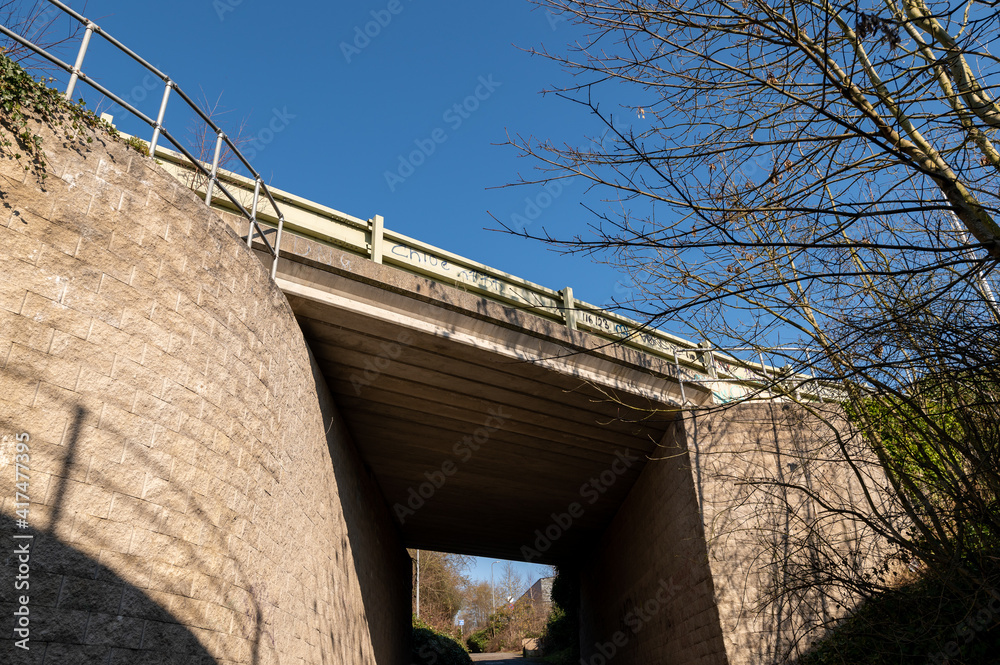 The stone supports and underside of a bridge that forms part of the Dodworth bypass near Barnsley