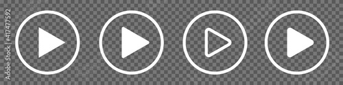 White Play Button Icons isolated on transparent background. Play Button circle. Video player navigate icons set. Editable Stroke. Stock vector