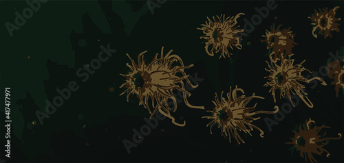 Vector of Coronavirus 2019-nCoV and Virus background with disease cells and red blood cell.COVID-19 Corona virus outbreaking and Pandemic medical health risk concept.Vector illustration eps 10