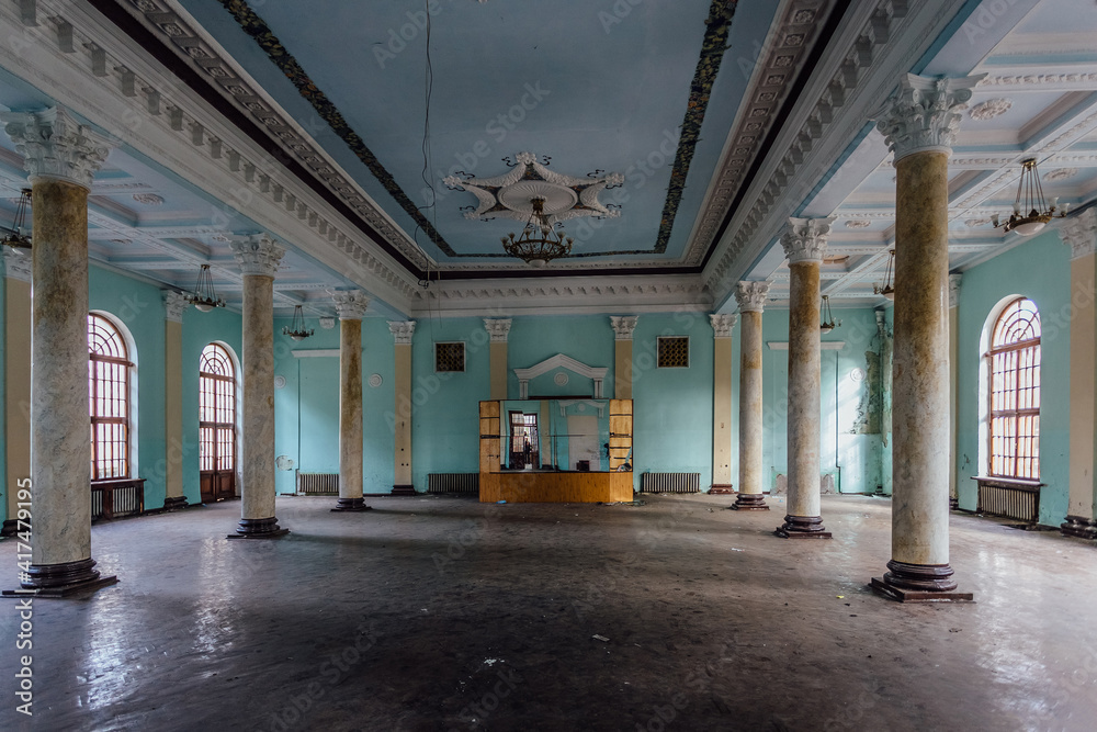 Old abandoned hall with columns in Abkhazia, Georgia