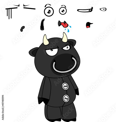 cute little black bull plush toy expressions collection in vector format very easy to edit 