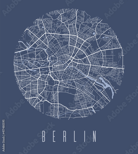 Berlin map poster. Decorative design street map of Berlin city, cityscape aria panorama.