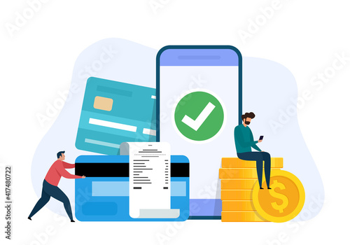 Online payment concept. Mobile banking. Payment by credit card. Vector illustration isolated on white background. photo