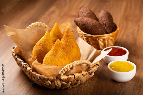 Coxinha of chicken with kibbeh, Traditional brazilian snack. photo