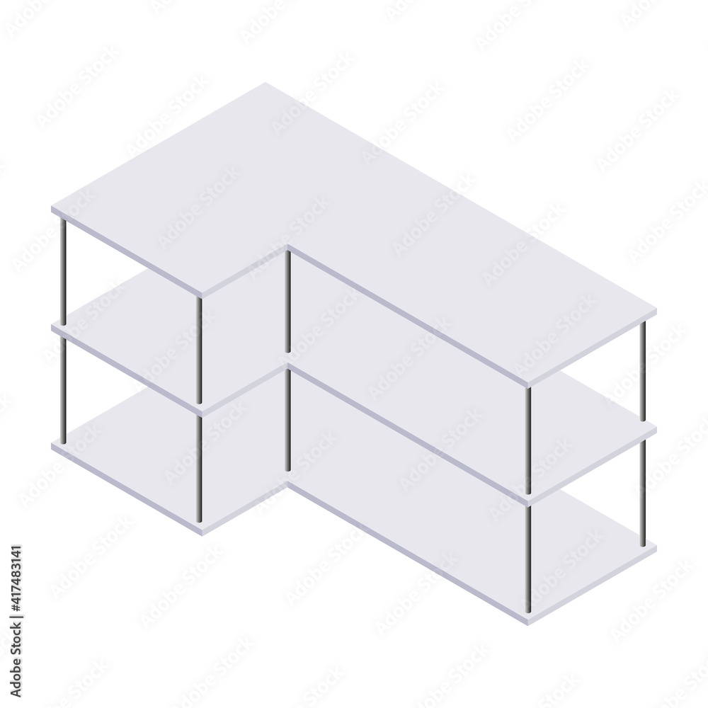 Bookshelf isometric - case and shelf for books for home and store interior design. Empty gray wooden furniture for home and shop storage in vector illustration. Bookshelf isometric - case and shelf for books for home and store interior design. Empty gray wooden furniture for home and shop storage in vector illustration.