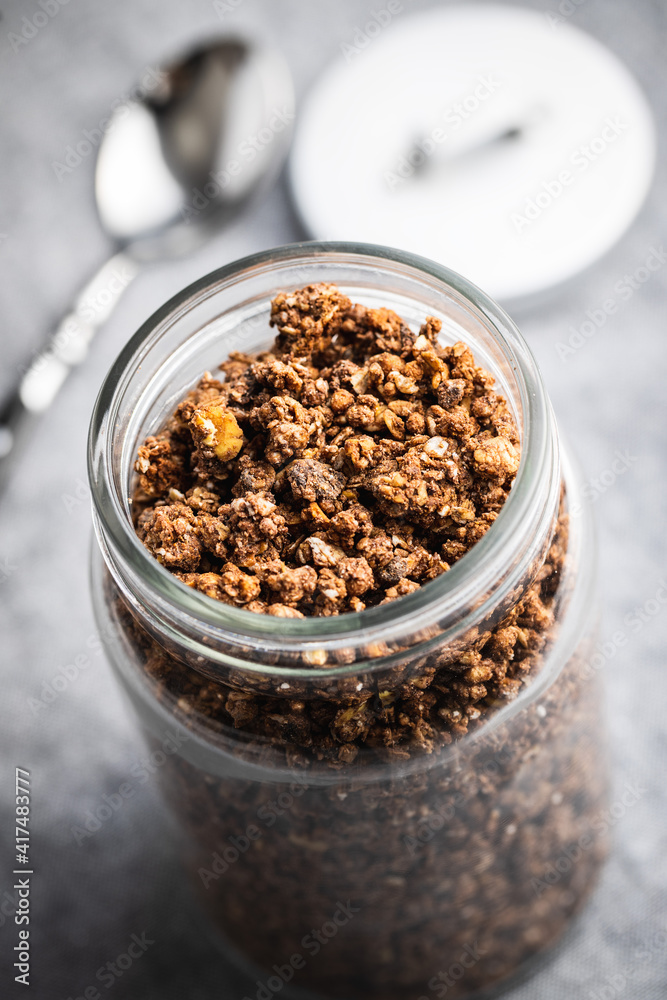 Chocolate breakfast cereal. Morning granola. Chocolate breakfast cereal. Morning granola.