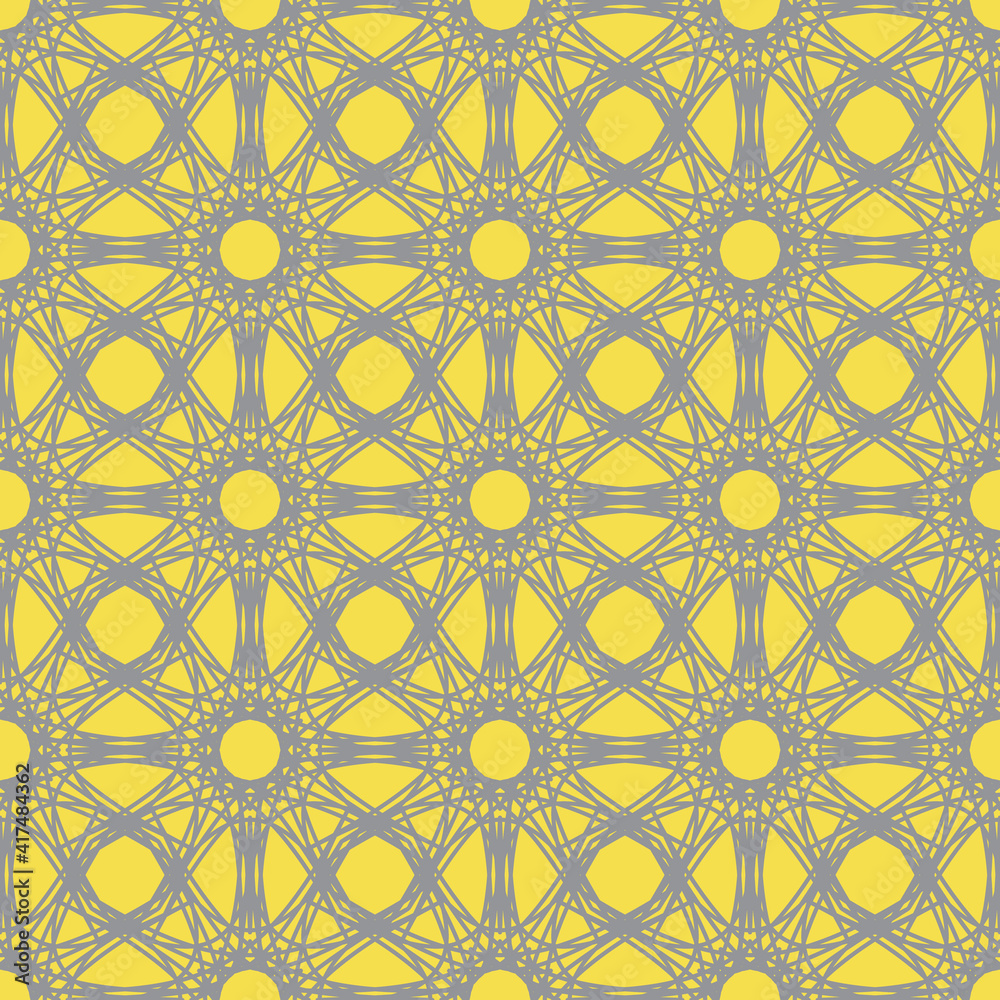 Abstract Seamless Pattern. Modern stylish texture. Composition from chaotic shapes. For print, Textile, wrapping, wallpaper, website. Simple digital drawing with mandalas. Ultimate Gray. Illuminating