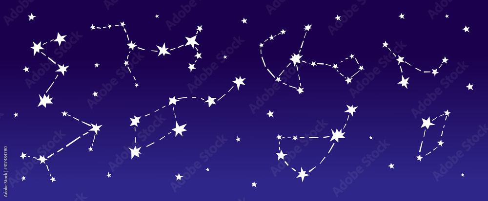 Stars. Night sky with constellations. Vector background.
