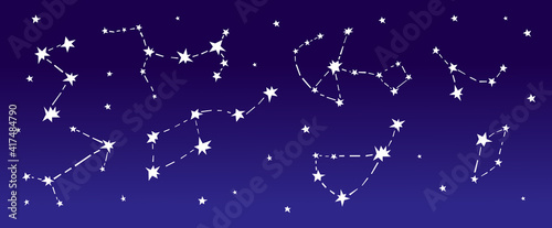 Stars. Night sky with constellations. Vector background.