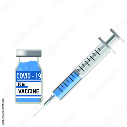 Vaccination concept. Flat vector medical illustrations for web design with syringe with vaccine, bottle. Virus vaccine isolated on white background. EPS 10

