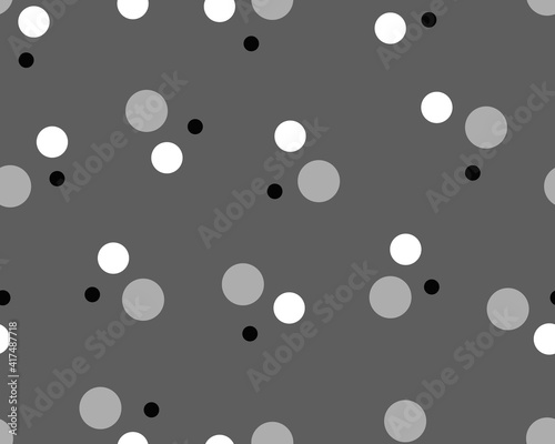 Geometric Seamless Pattern with monochrome different circles universal white gray black on gray background Cover Backdrop Repeat Vector illustration