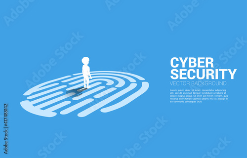 boy standing on finger scan icon. Background concept for children security and privacy technology on network