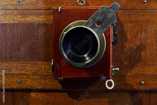 the photographic lens of a daguerreotype of the late 1800s photo