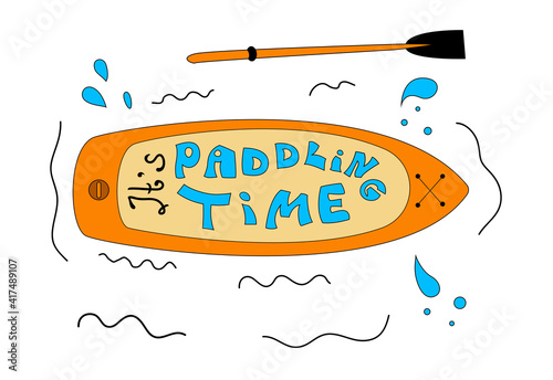 Paddle board isolated illustration. Doodle style. Cartoon drawing for print on t shirt or other souvenier