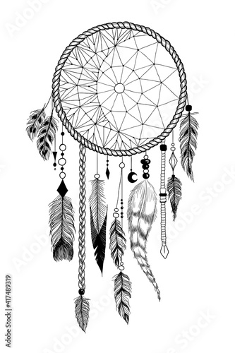 Detailed dreamcatcher with "moon" ornament. 
