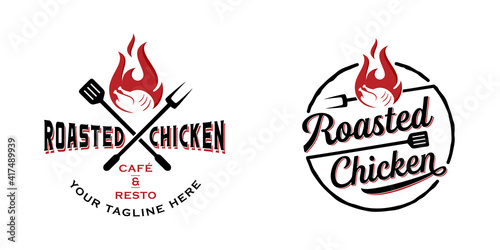 Roasted chicken steak restaurant logo design inspiration template