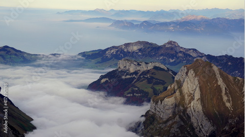 Great view from Säntis, the highest peak of Swiss Alpstein Massif