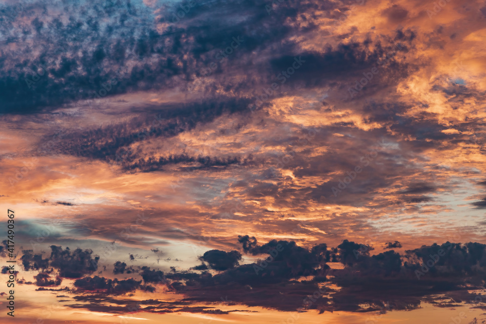 Detailed texture of sunset or sunrise clouds. Background for wallpaper.